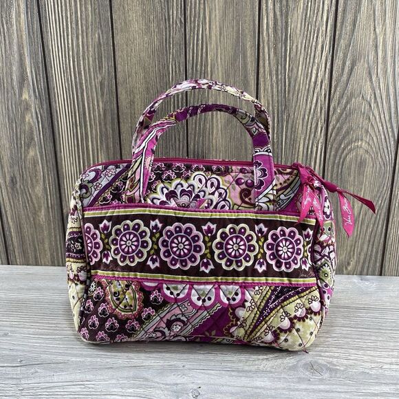 VERA BRADLEY Pink Floral Cotton Quilted Medium Bag Handbag Purse - Makeup - Picture 3 of 16